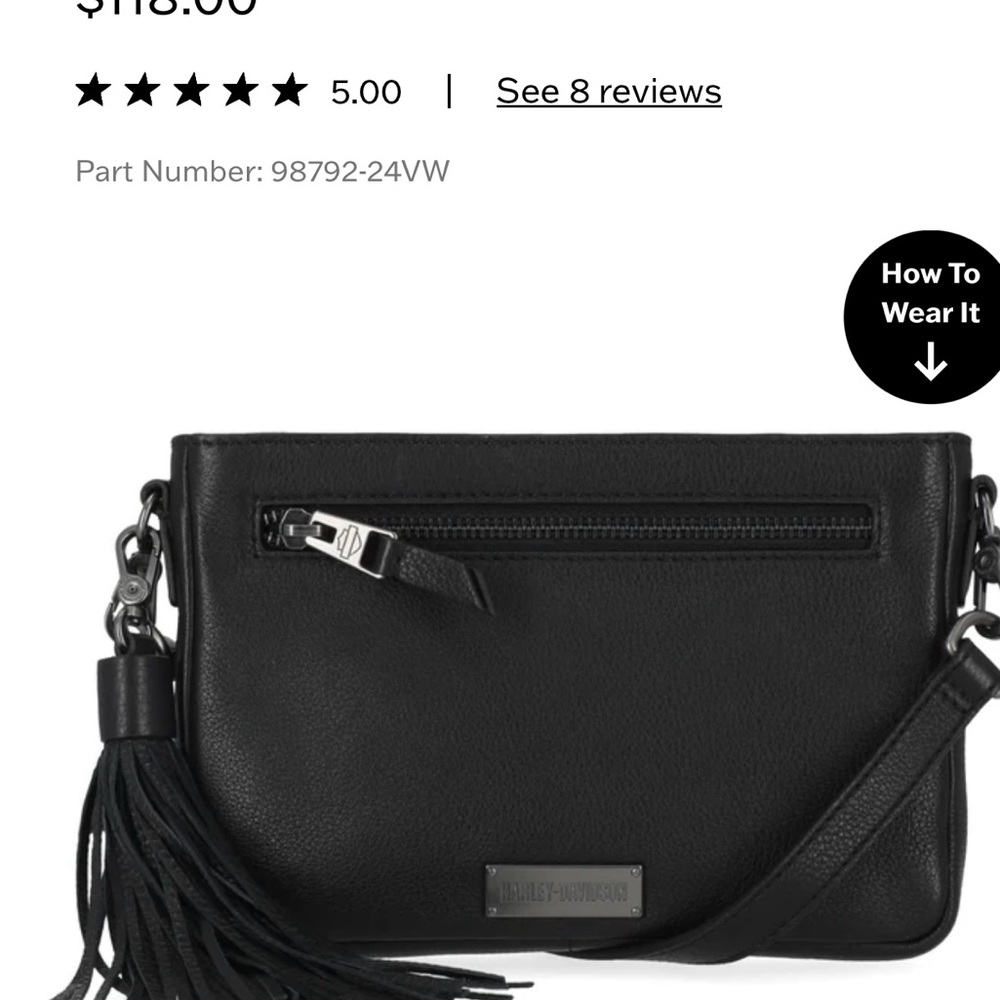 Harley-Davidson Black Leather Hip Purse Crossbody Bag with Tassel - Picture 8 of 8